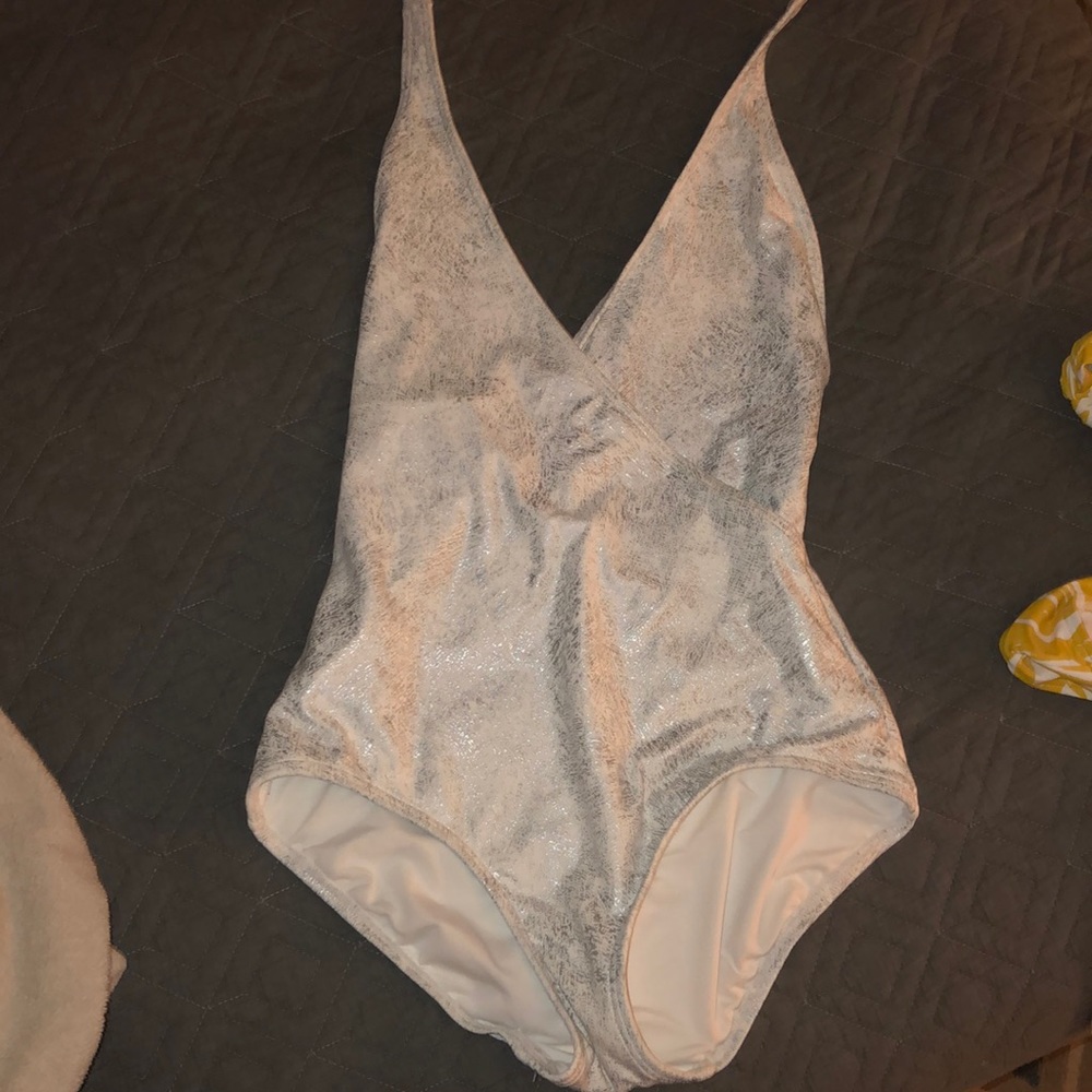 Carmen Marc Valvo Metallic Halter Swimsuit Large
